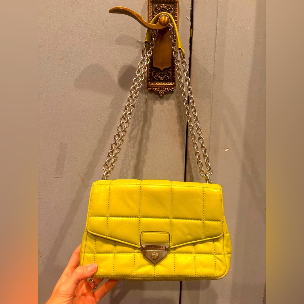Michael Kors neon green quilted leather bag